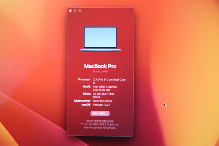 1033848-6 MacBook Pro 16”, 8core i9, 32GB ram, 1tb ssd