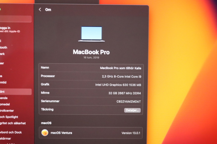 1033848-7 MacBook Pro 16”, 8core i9, 32GB ram, 1tb ssd