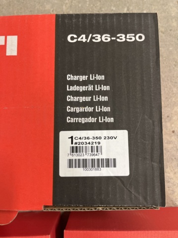 1029886-4 3 new Hilti batteries, 1 new Hilti charger and older charger with battery