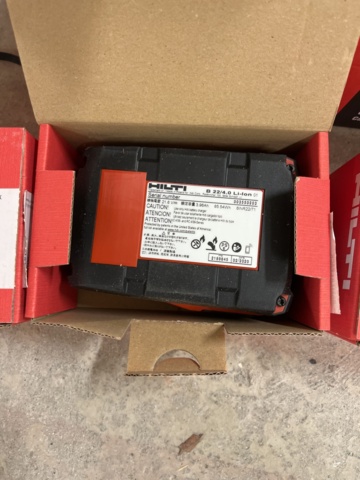 1029886-5 3 new Hilti batteries, 1 new Hilti charger and older charger with battery