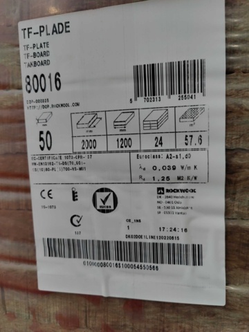 1085375-3 Roofing board Rockwool TF-Plade 2000x1200x50 mm (57.6 m2)