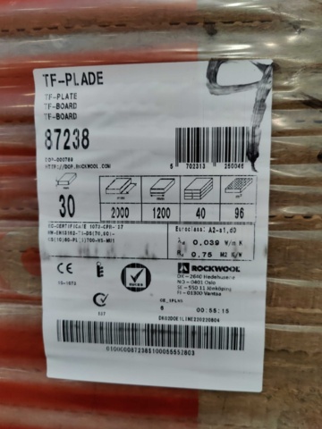 1085376-3 Roofing board Rockwool TF-Plade 2000x1200x30 mm (96 m2)
