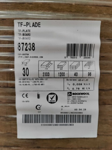 1085376-4 Roofing board Rockwool TF-Plade 2000x1200x30 mm (96 m2)