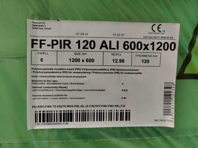 1085392-3 FinnFoam ALI-PIR 1200x600x120 mm (15.12 m2)