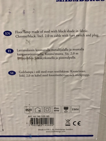 1098225-3 Golvlampa Malmbergs Steel