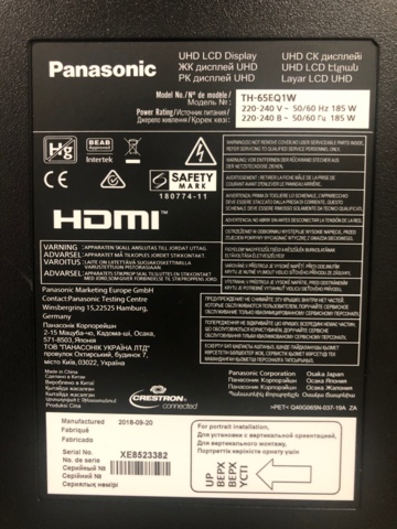 1035244-7 Panasonic TH-65EQ1W 65" TV