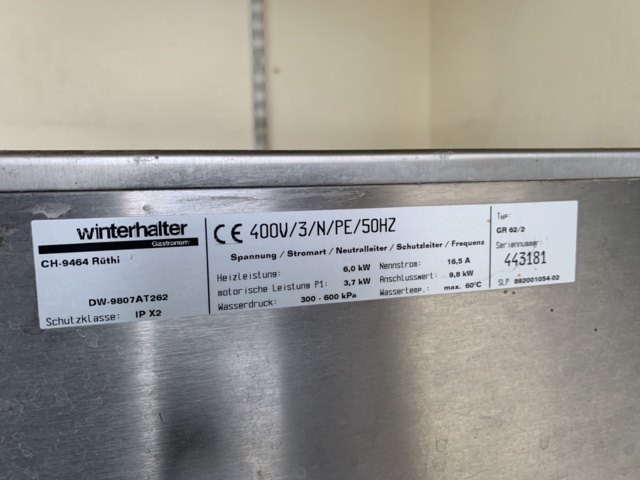 993239-5 Dishwasher for bakery/restaurant Winterhalter GR 62/2