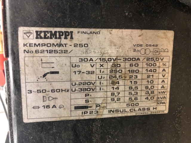 1107899-8 Kemppi Kempomat 250 hitsauslaite - Ei pohjahintaa