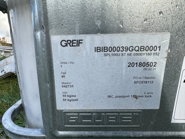 1064854-8 2 IBC Tanks Schutz & Greif Approximately 1000 liters each