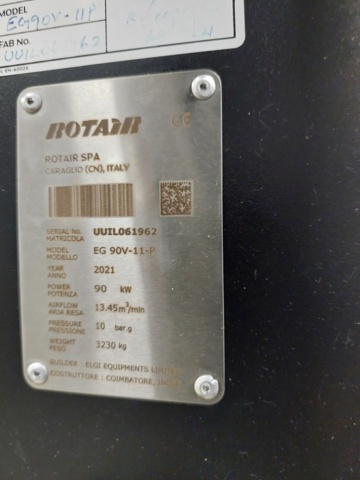 1110726-17 Complete compressor system Elgi with tank