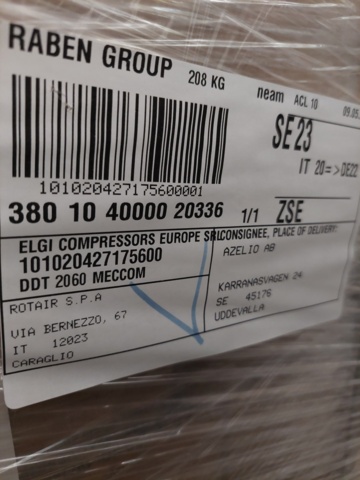 1110726-61 Complete compressor system Elgi with tank