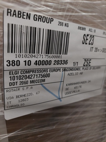 1110726-62 Complete compressor system Elgi with tank