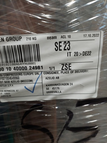 1110726-66 Complete compressor system Elgi with tank