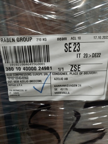 1110726-67 Complete compressor system Elgi with tank