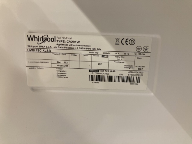 1101278-11 Freezer Whirlpool UW8 F2C XLSB