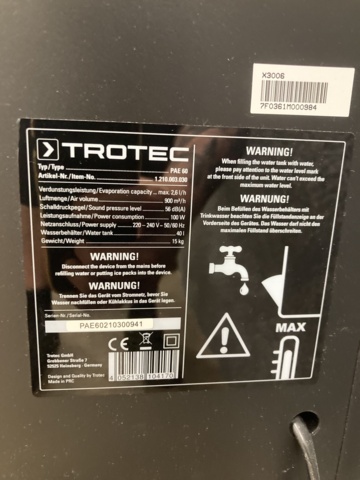 1101295-5 Air cooler Trotec PAE 60