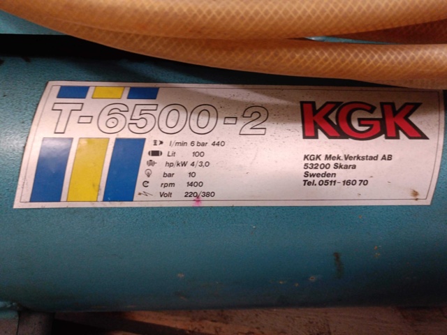 999617-4 Kompressor KGK T-6500-2 Samt Väggmonterad Vinda