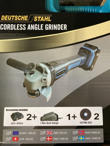 1100131-4 Angle grinder Deutsche Stahl 24V with 2 batteries