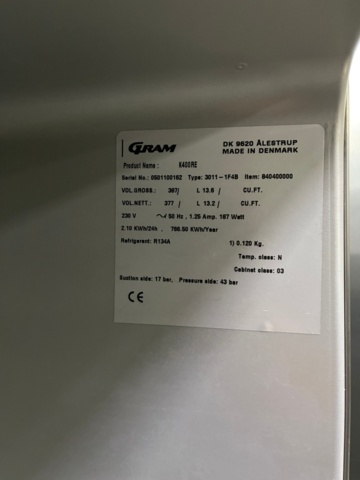 898546-3 Gram restaurant fridge. Tested, works.