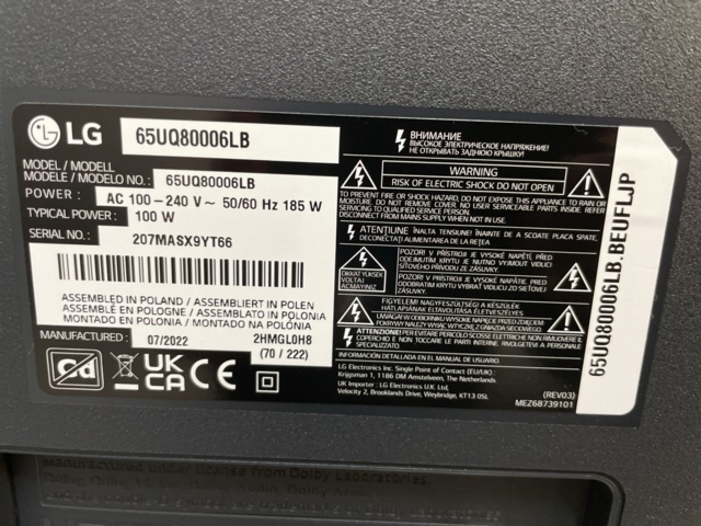 1116399-8 LG 65” Screen