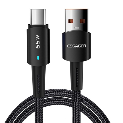 1118966-1 10 st ladd/synkkkabel USB-C - USB-A, 6A, 66W max, 2 meter, flätad - Frakt ingår