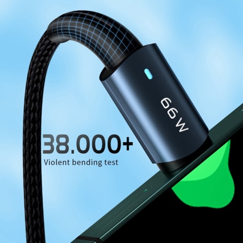 1118966-3 10 st ladd/synkkkabel USB-C - USB-A, 6A, 66W max, 2 meter, flätad - Frakt ingår