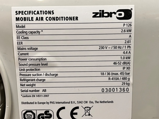 1067084-5 Air conditioning Zibro P 126 with ventilation hose