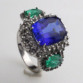 1123625-1 Ring 14K White Gold with Tanzanite, Emeralds and Diamonds