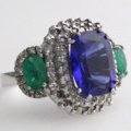 1123625-3 Ring 14K White Gold with Tanzanite, Emeralds and Diamonds