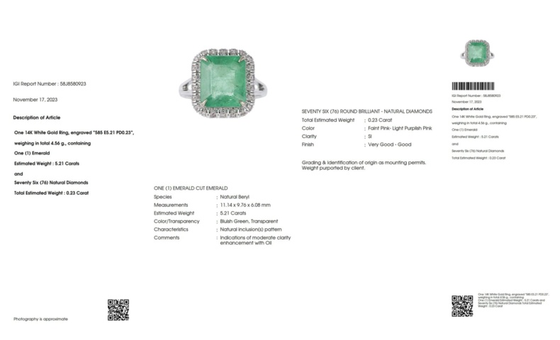 1123633-7 Ring 14K White Gold with Emerald and Diamonds