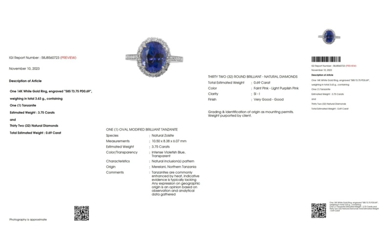 1123635-7 Ring 14K White Gold with Tanzanite and Diamonds