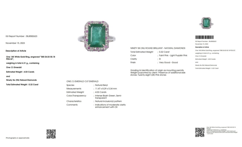 1123636-6 Ring 14K White Gold with Emerald and Diamonds