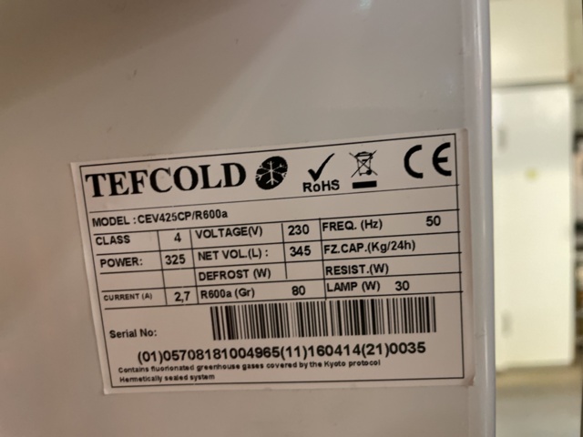 1085878-4 Beverage cooler with glass door Tefcold CEV425CP/R600a