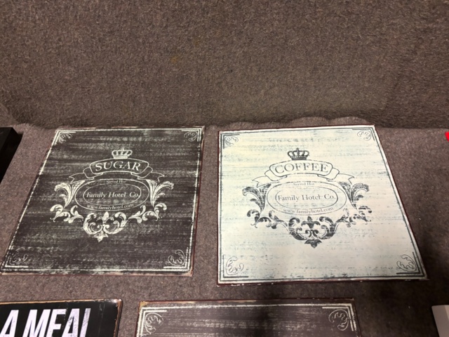 898662-2 Tin signs, lamps, clock, tea cans etc