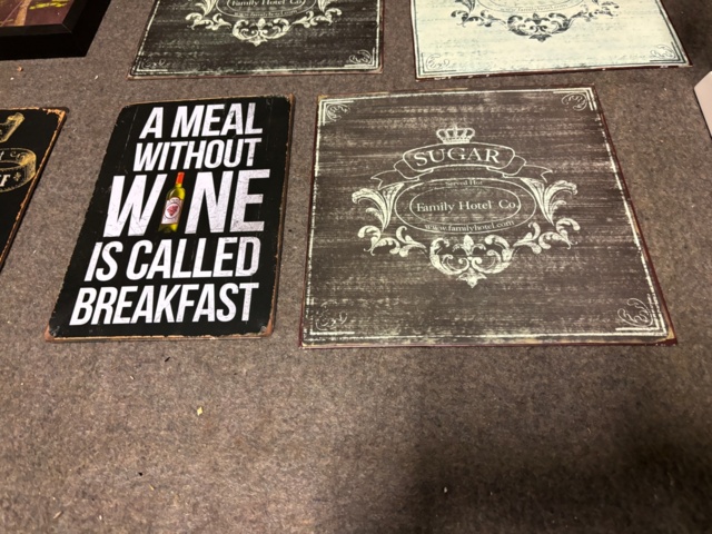 898662-3 Tin signs, lamps, clock, tea cans etc