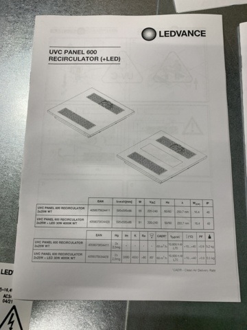 1125320-5 3 air purifiers UVC Panels 2x25W LED, Ledvance