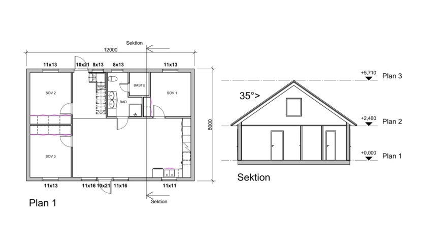1125970-2 Frame for a one and a half storey house of approximately 155 square meters