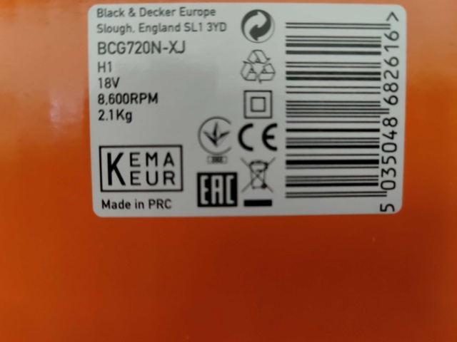 1126338-3 Angle grinder Black & Decker BCG720N-XJ 18V + Screwdriver Black & Decker BCD001C1-QW 18V