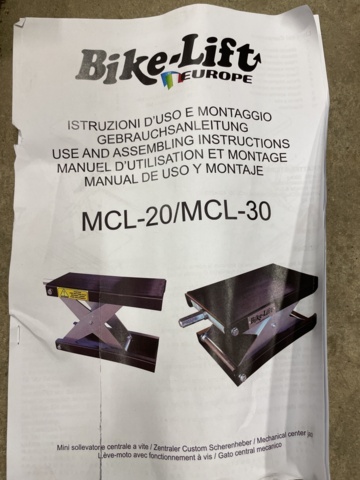 1085920-4 Mechanical Motorcycle Lift NEW - Bike-Lift MCL-20/MCL-30
