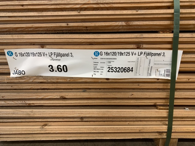 1096153-3 Fjällpanel 16x120/19x125 ca 1036 löpmeter