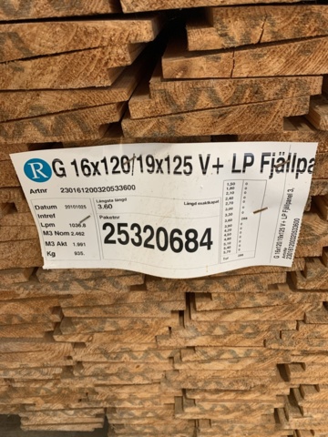 1096153-15 Fjällpanel 16x120/19x125 ca 1036 löpmeter