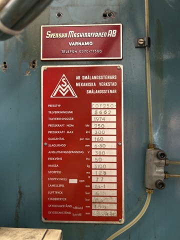 1143902-19 Excenterpress 25ton Smålandsstenar COF250 -1974