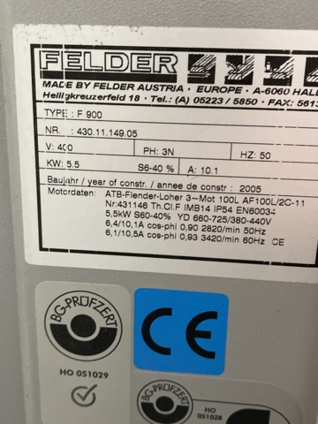 1148446-10 Table cutter Felder F900 with accessories