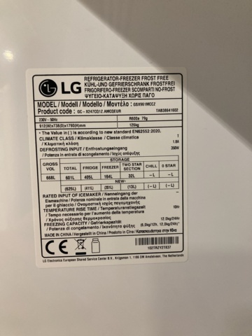 1149309-19 Combined fridge & freezer with door in door LG GSX961MCCZ