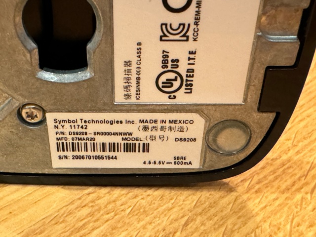 1154959-3 Symbol scanner, Model DS9208