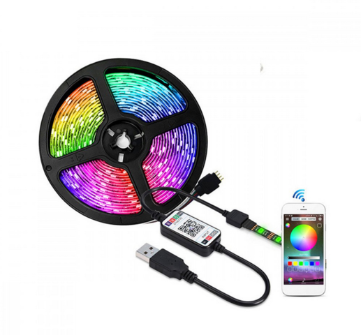 3 st Färgskiftande USB LED-remsa 1m, med mobiltelefon fjärrkontroll ...