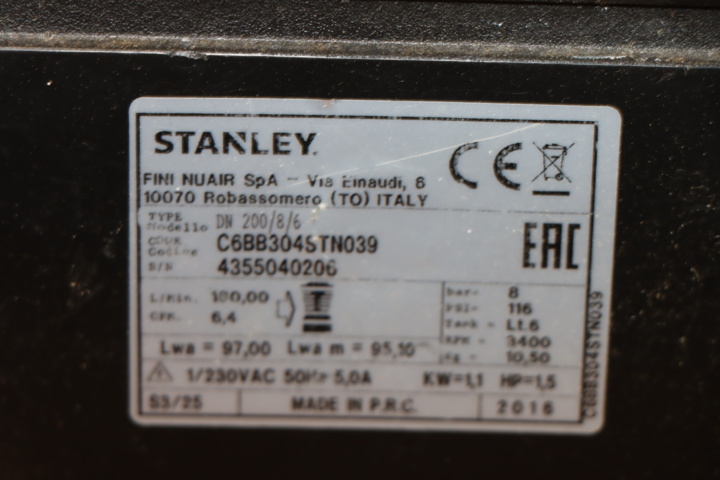 1139963-8 Stanley 1.5hp 6l, 8bar compressor