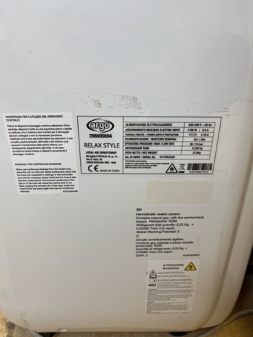 1131936-4 Portable AC with exhaust air hose - Argo Relax Style