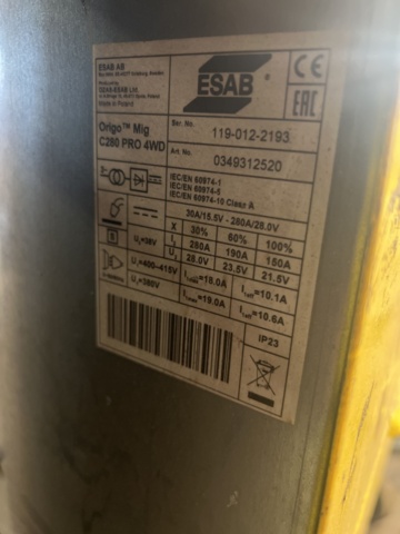 1164124-5 MIG Welding on wheels - ESAB Origo MIG C280 PRO