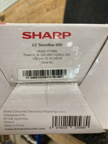 1167369-6 Soundbar Sharp HT-SB95, 2.0, 40W